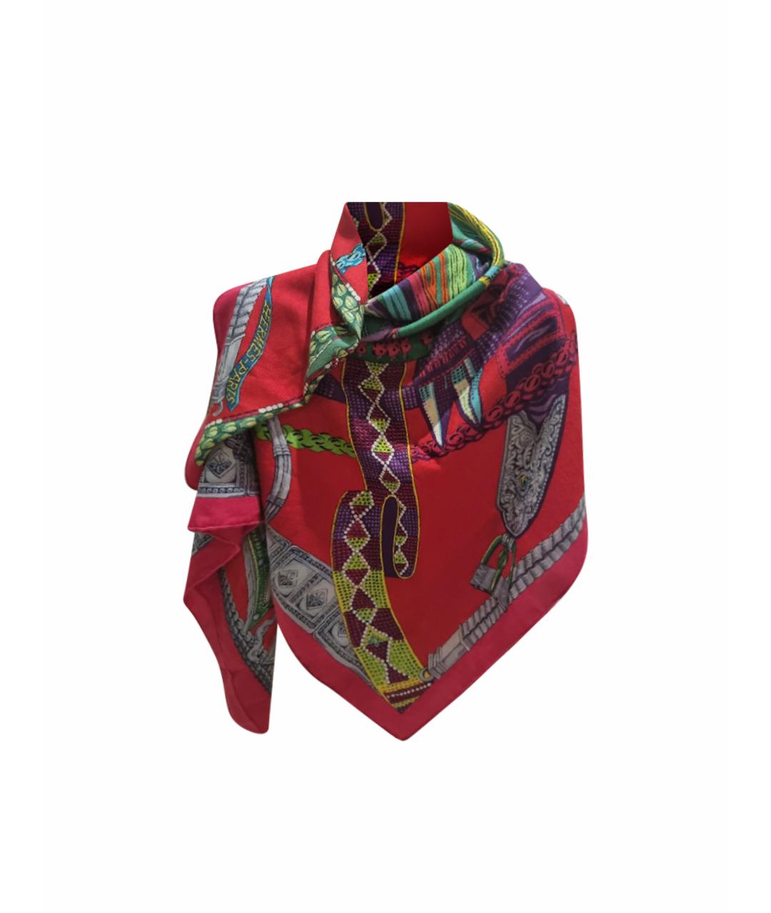 HERMES Красный кашемировый платок, фото 1