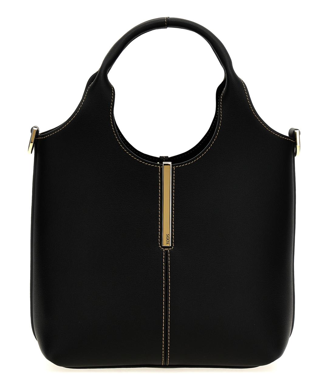 TOD'S Черная кожаная сумка тоут, фото 1