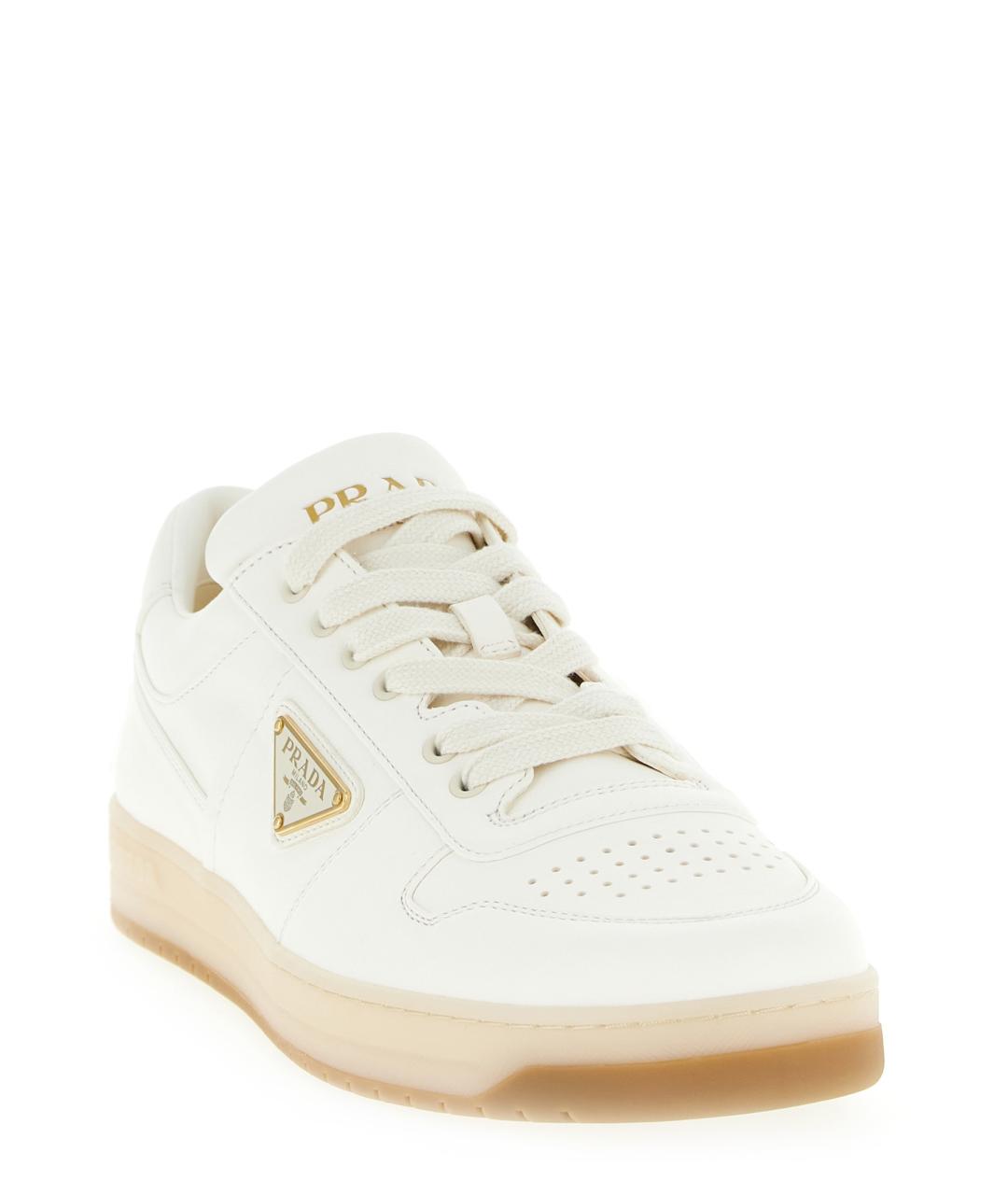 PRADA Бежевые кожаные низкие кроссовки / кеды, фото 2