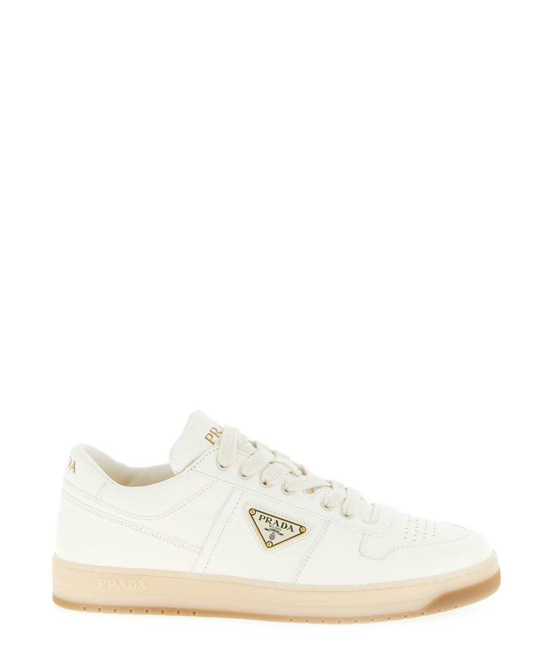 PRADA Бежевые кожаные низкие кроссовки / кеды, фото 1