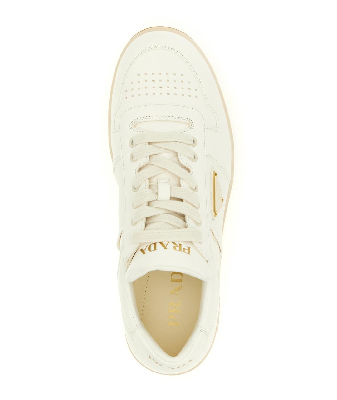 PRADA Бежевые кожаные низкие кроссовки / кеды, фото 4