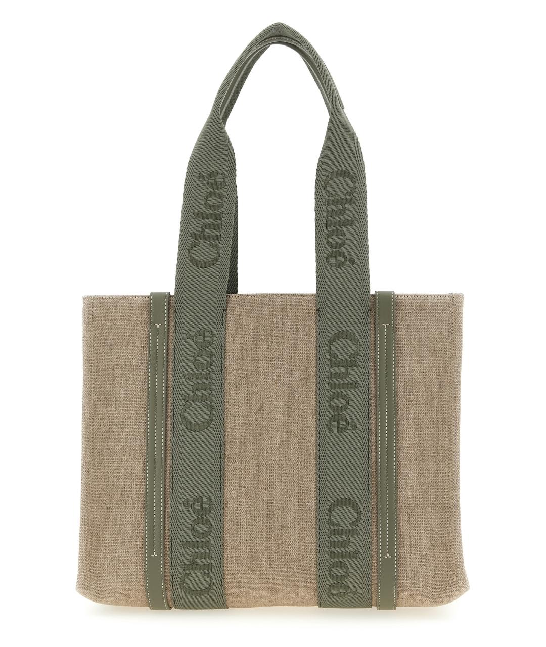 CHLOE Зеленая льняная сумка тоут, фото 1