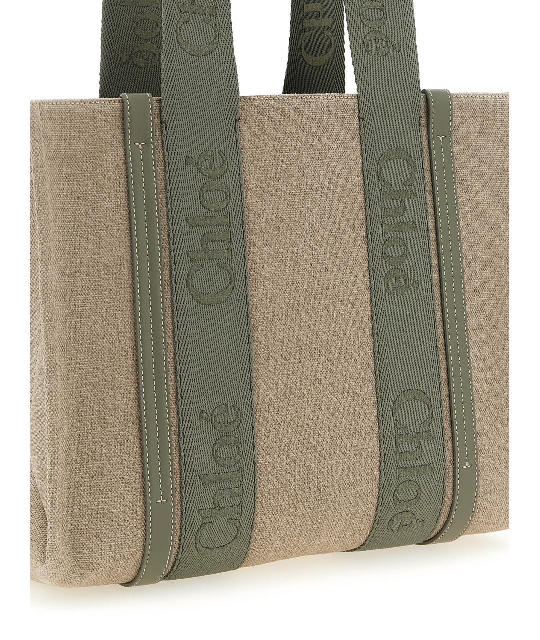 CHLOE Зеленая льняная сумка тоут, фото 3
