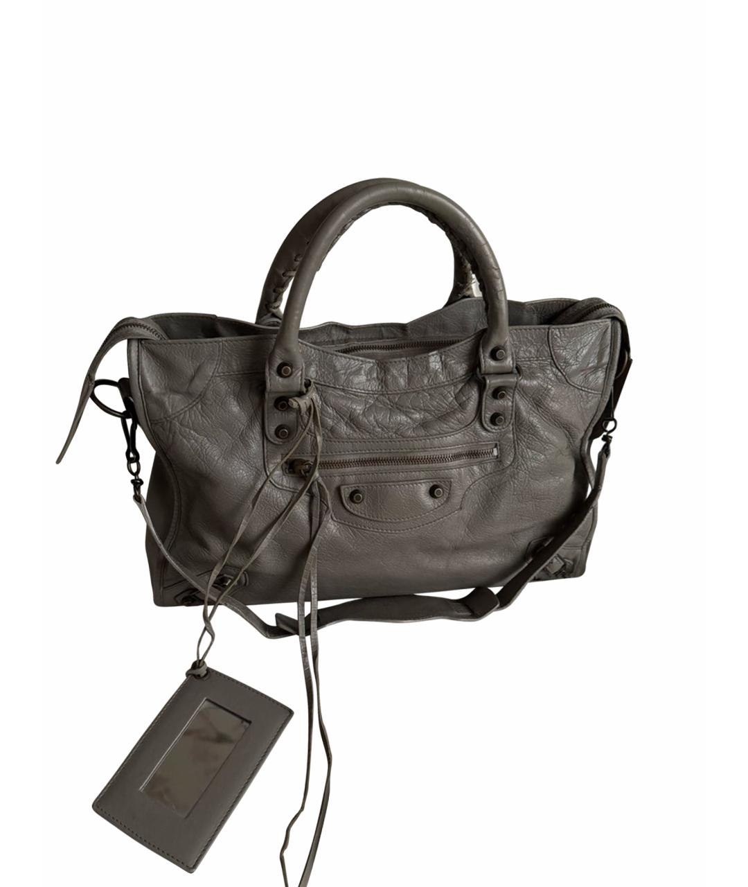 BALENCIAGA Серая кожаная сумка с короткими ручками, фото 1