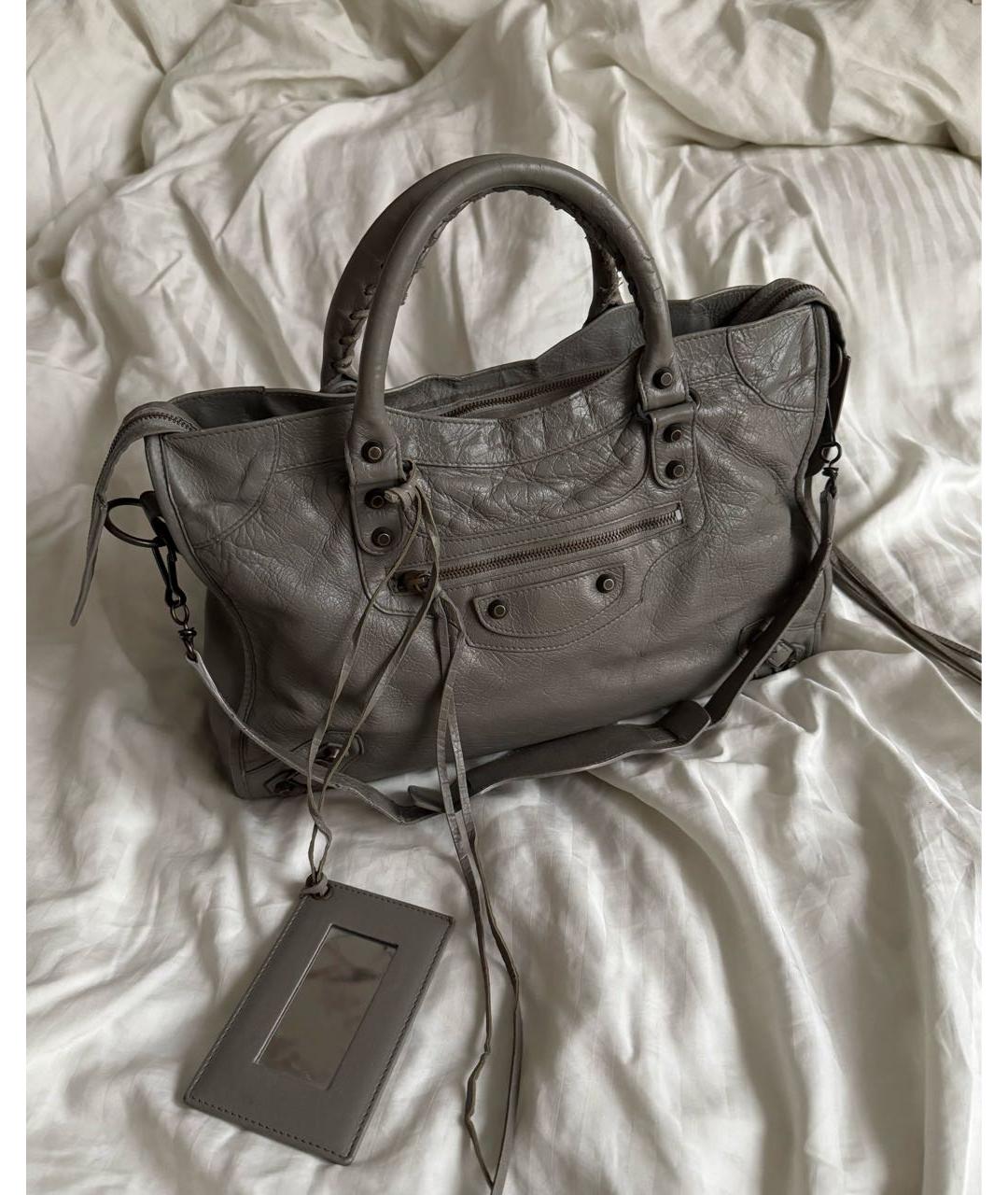 BALENCIAGA Серая кожаная сумка с короткими ручками, фото 9