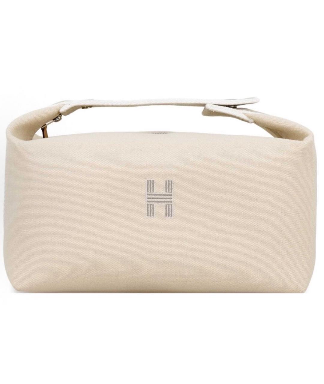 HERMES Бежевая тканевая косметичка, фото 6