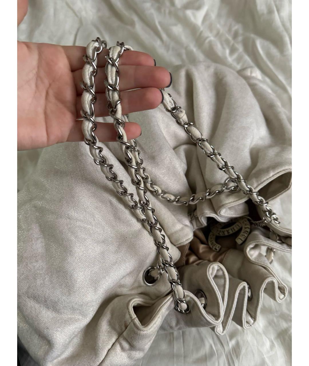 CHANEL Бежевая хлопковая сумка с короткими ручками, фото 4