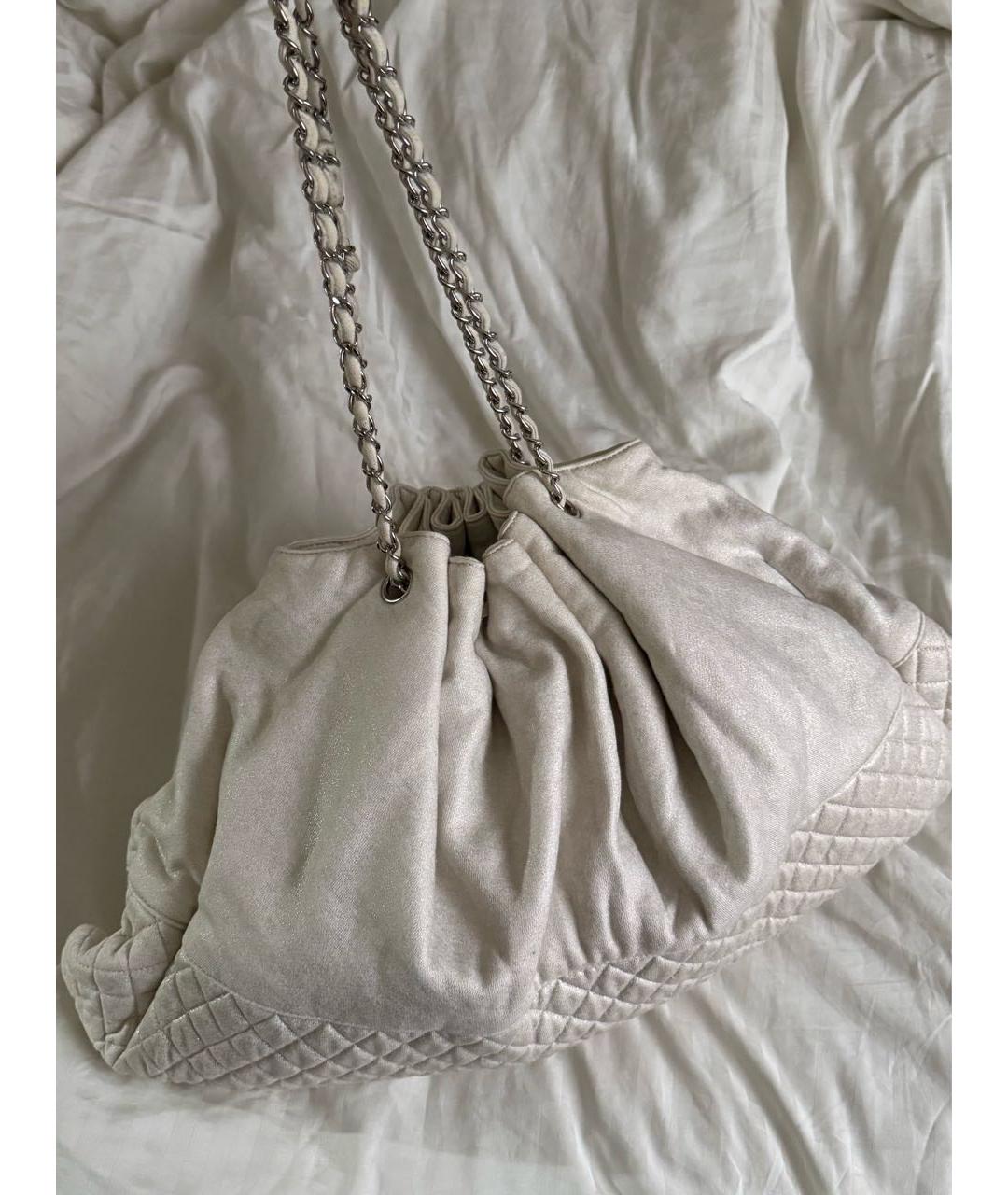 CHANEL Бежевая хлопковая сумка с короткими ручками, фото 11