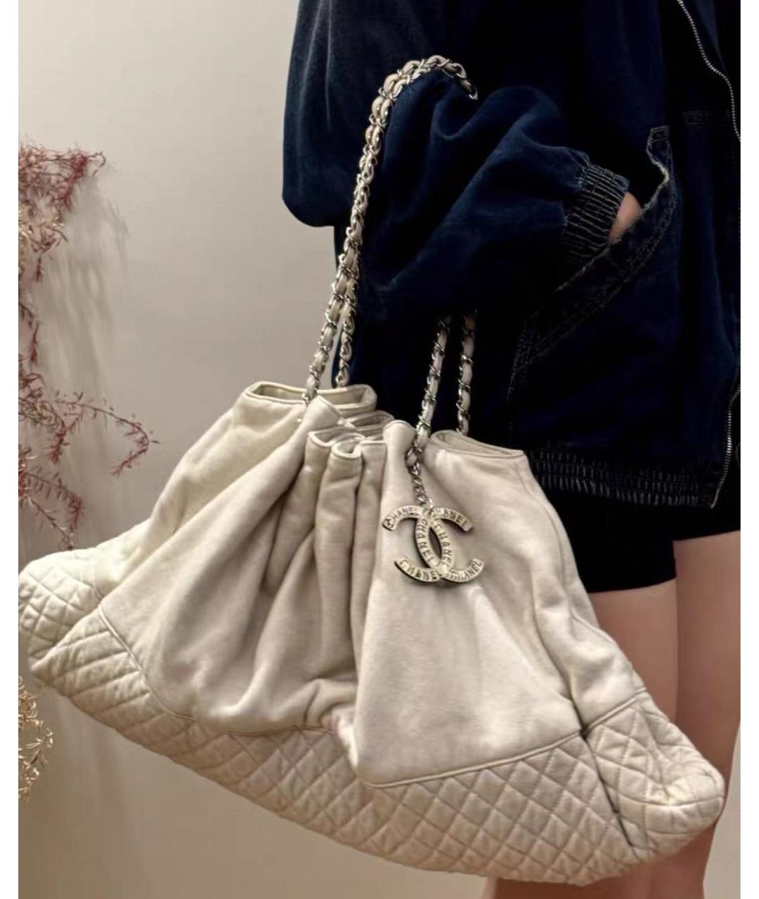 CHANEL Бежевая хлопковая сумка с короткими ручками, фото 8