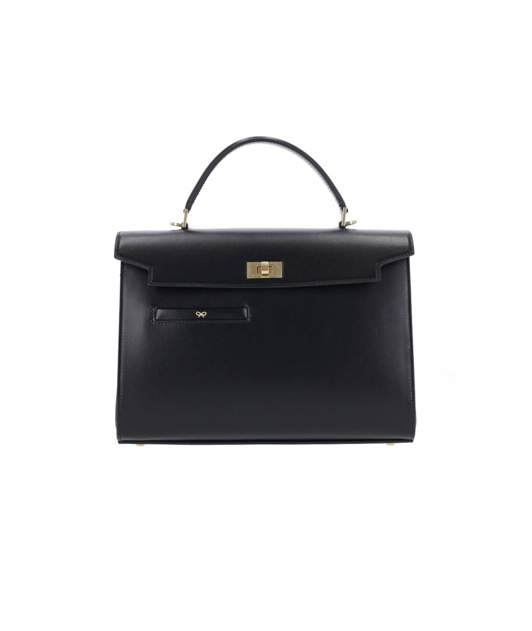 ANYA HINDMARCH Черная кожаная сумка с короткими ручками, фото 1