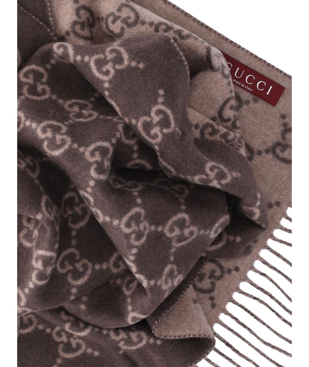 GUCCI Коричневый кашемировый шарф, фото 2