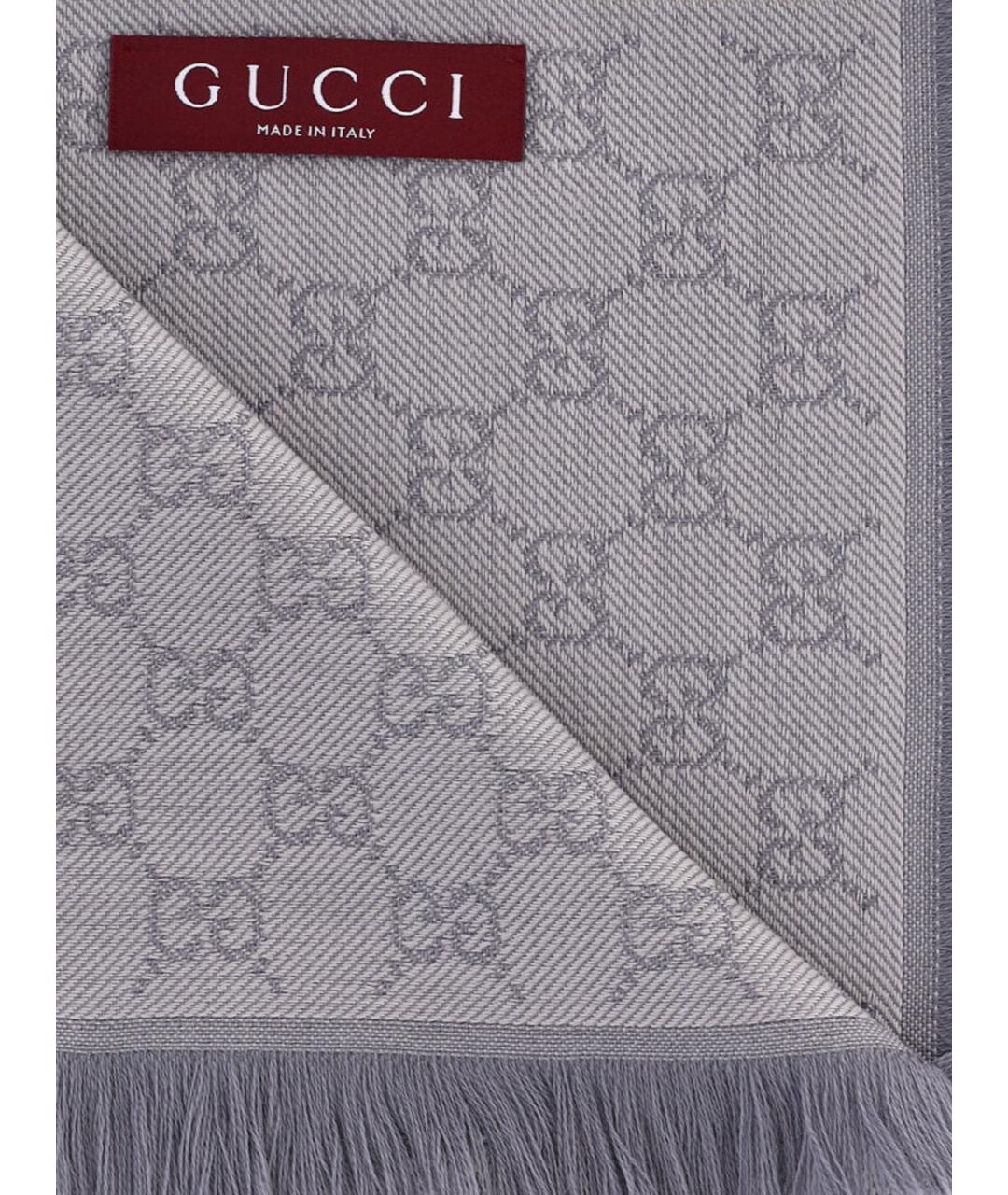 GUCCI Серый шерстяной шарф, фото 3