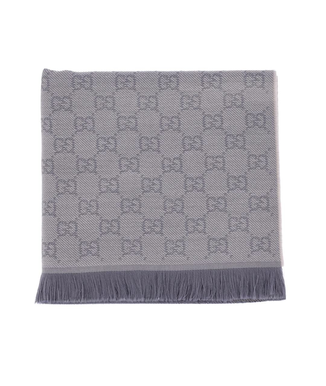 GUCCI Серый шерстяной шарф, фото 2