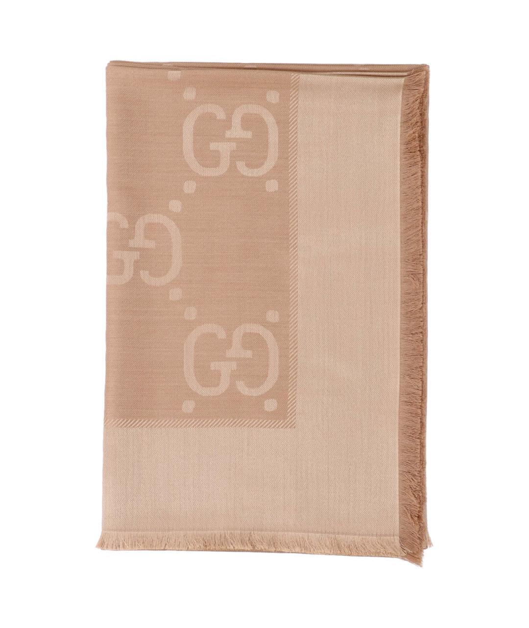 GUCCI Коричневый шерстяной шарф, фото 2