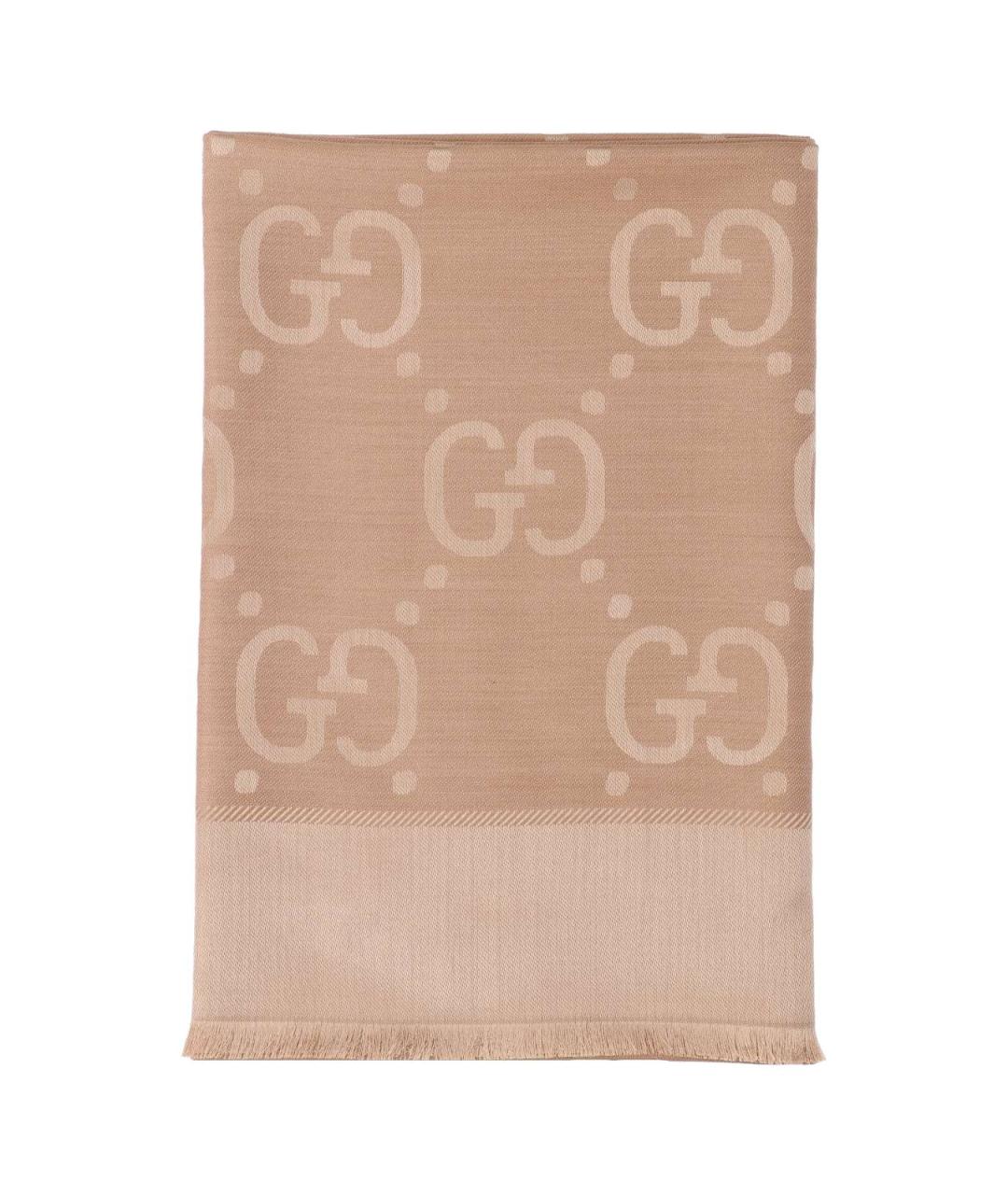 GUCCI Коричневый шерстяной шарф, фото 1