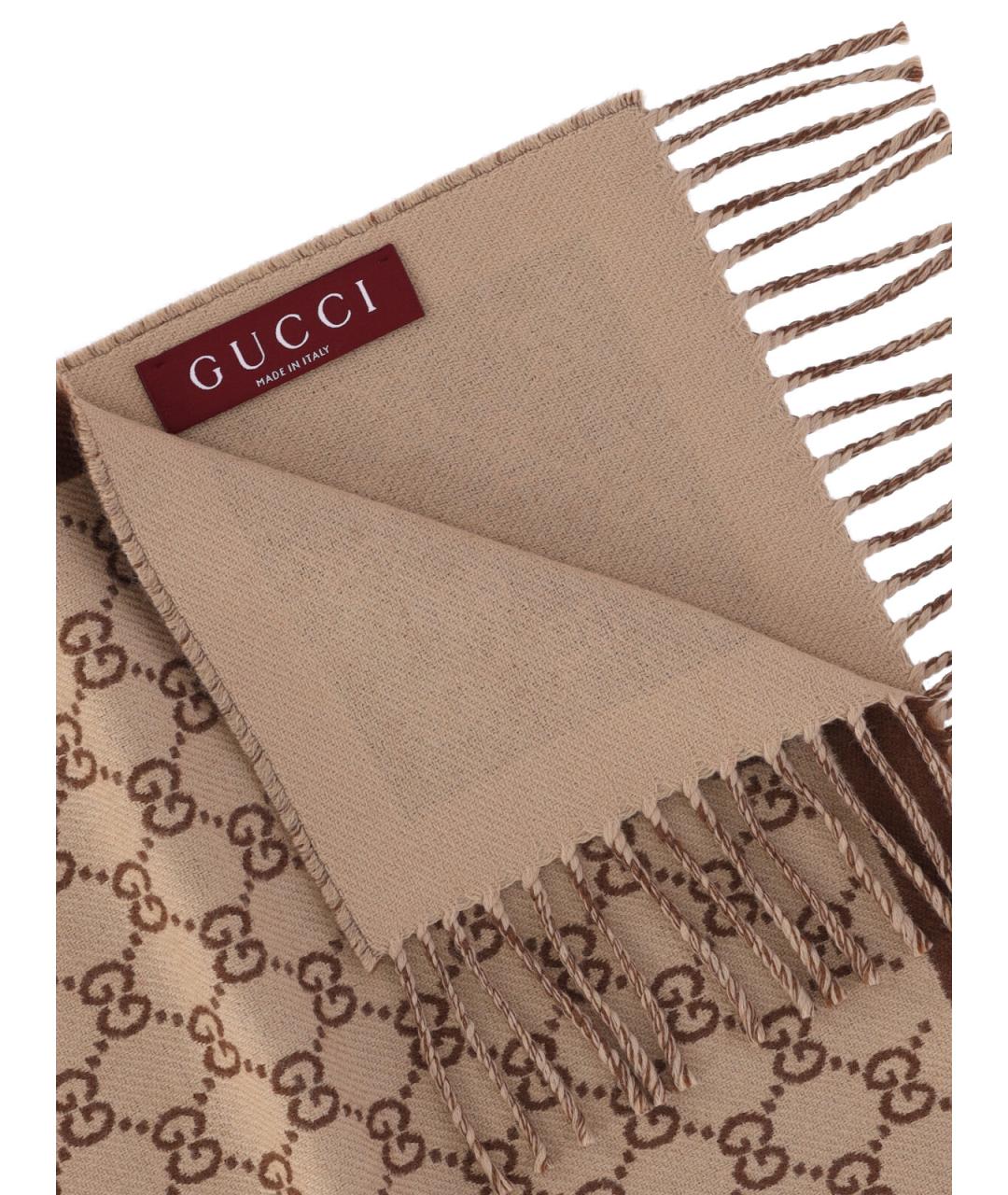 GUCCI Коричневый шерстяной шарф, фото 3