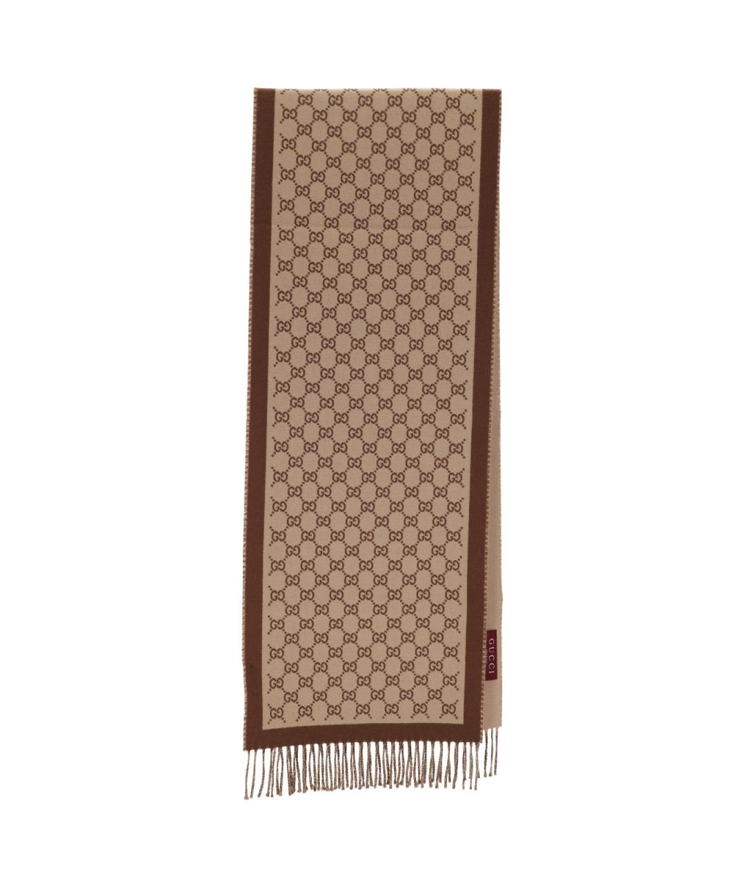 GUCCI Коричневый шерстяной шарф, фото 1
