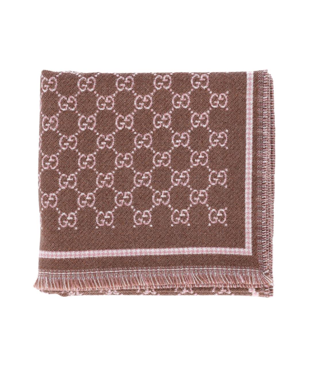 GUCCI Коричневый шерстяной шарф, фото 2