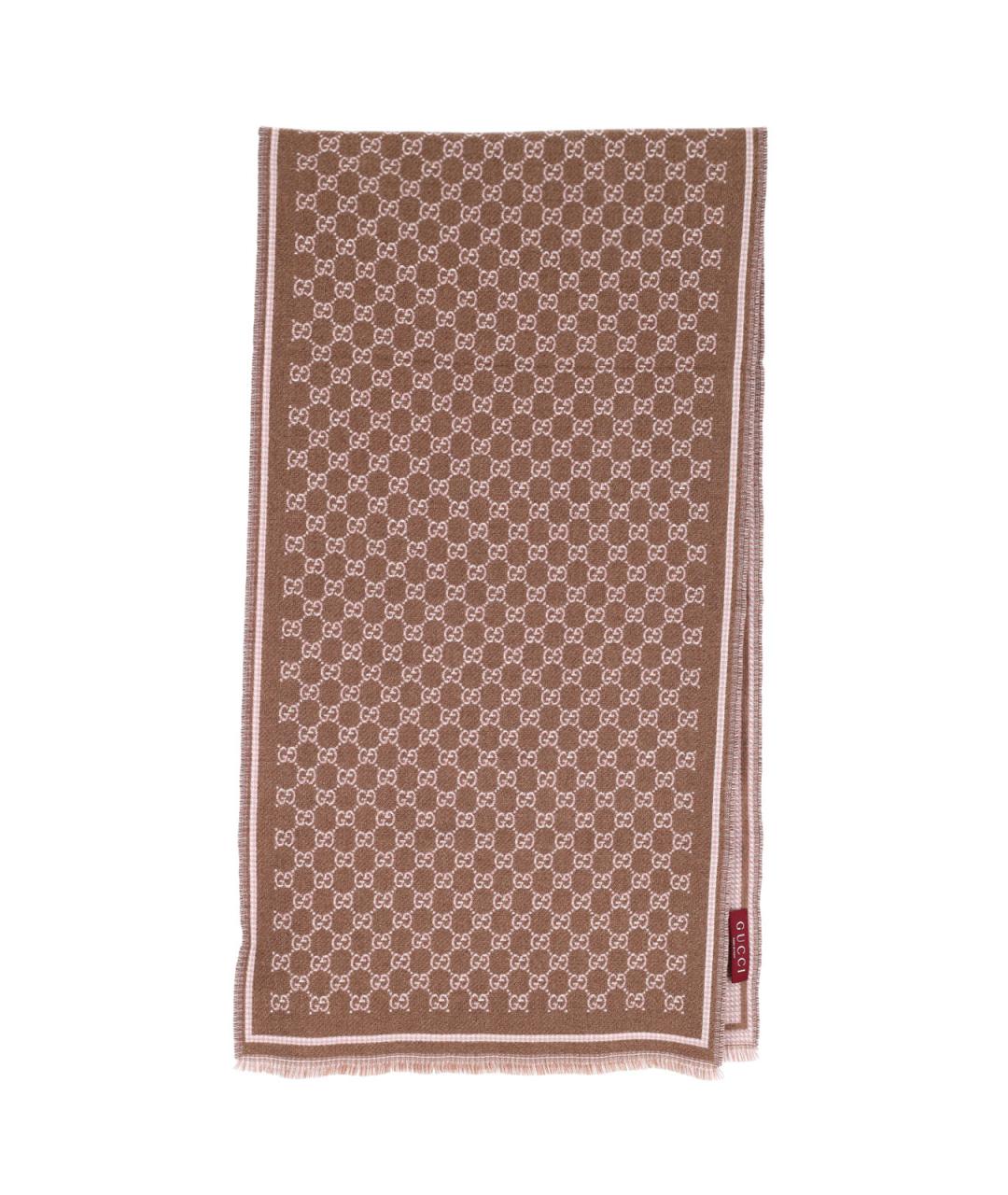 GUCCI Коричневый шерстяной шарф, фото 1