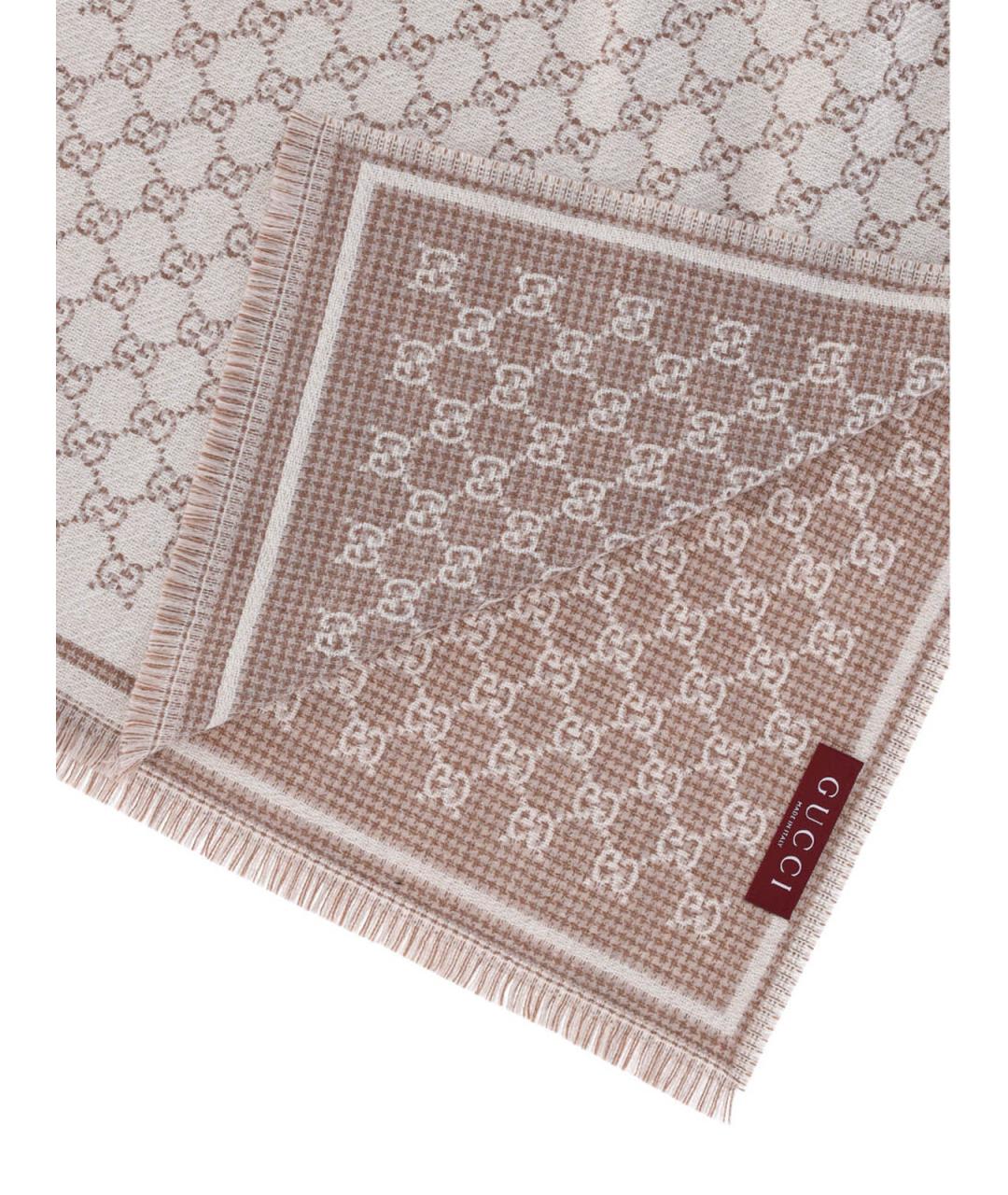 GUCCI Бежевый шерстяной шарф, фото 3