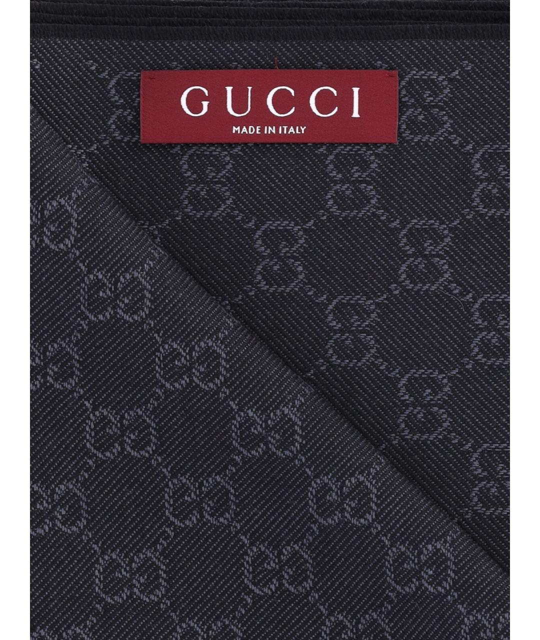 GUCCI Черный шерстяной шарф, фото 3