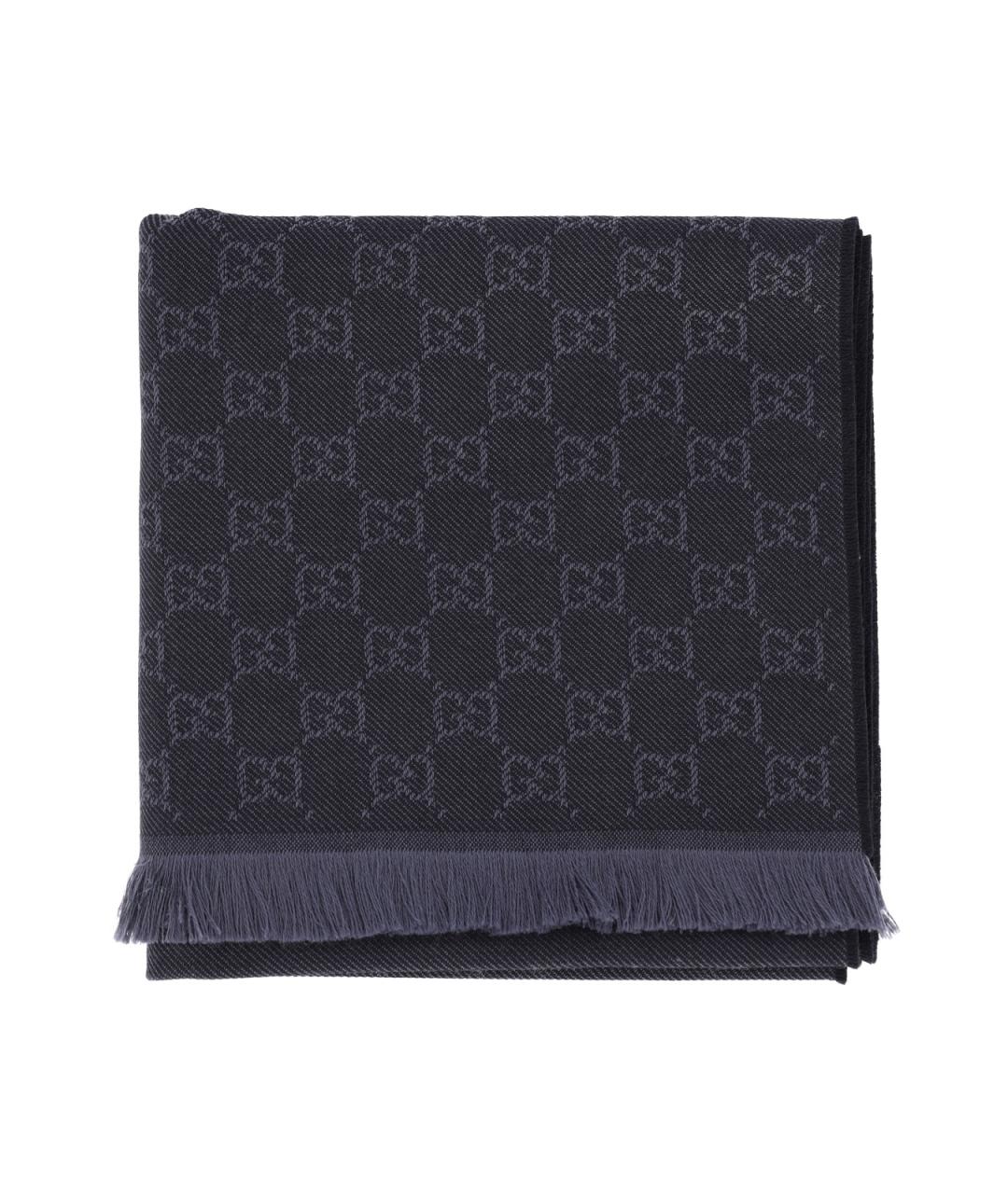 GUCCI Черный шерстяной шарф, фото 2