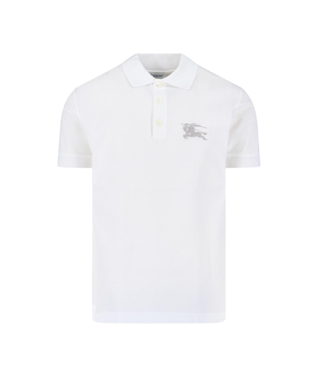 BURBERRY Белое хлопковое поло с коротким рукавом, фото 1