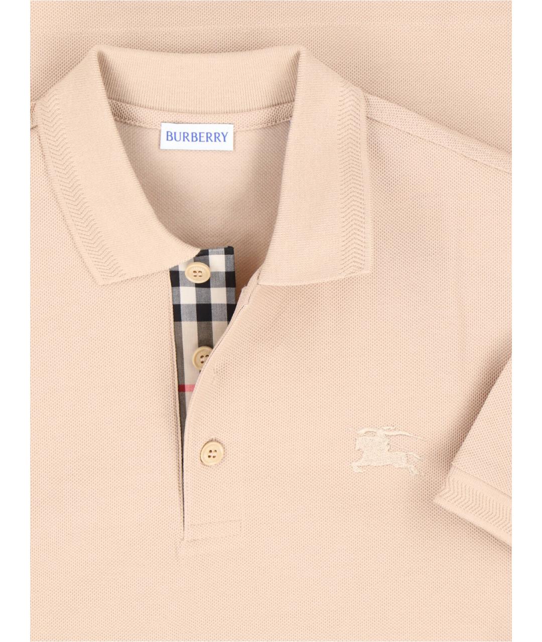 BURBERRY Бежевое хлопковое поло с коротким рукавом, фото 3