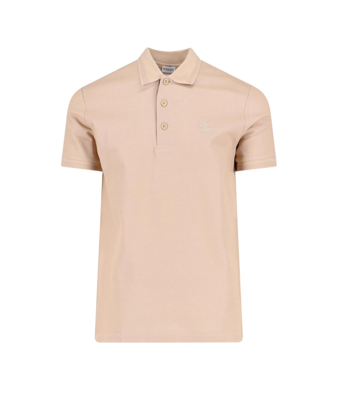 BURBERRY Бежевое хлопковое поло с коротким рукавом, фото 1