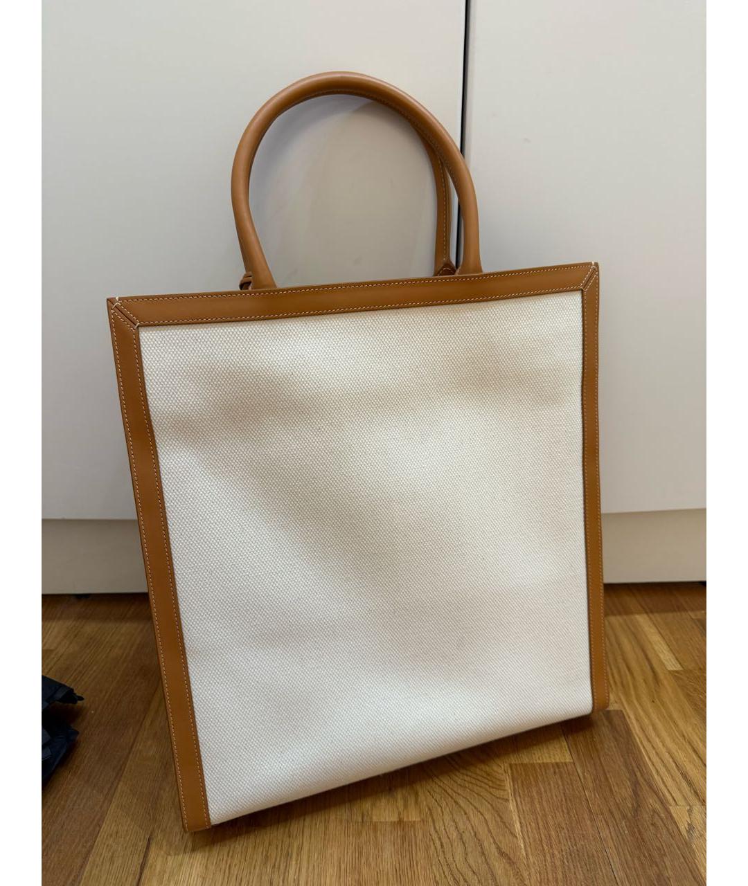 CELINE Бежевая кожаная сумка с короткими ручками, фото 2