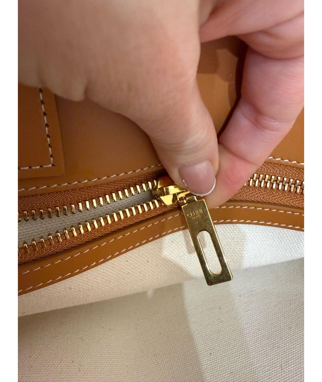 CELINE Бежевая кожаная сумка с короткими ручками, фото 5