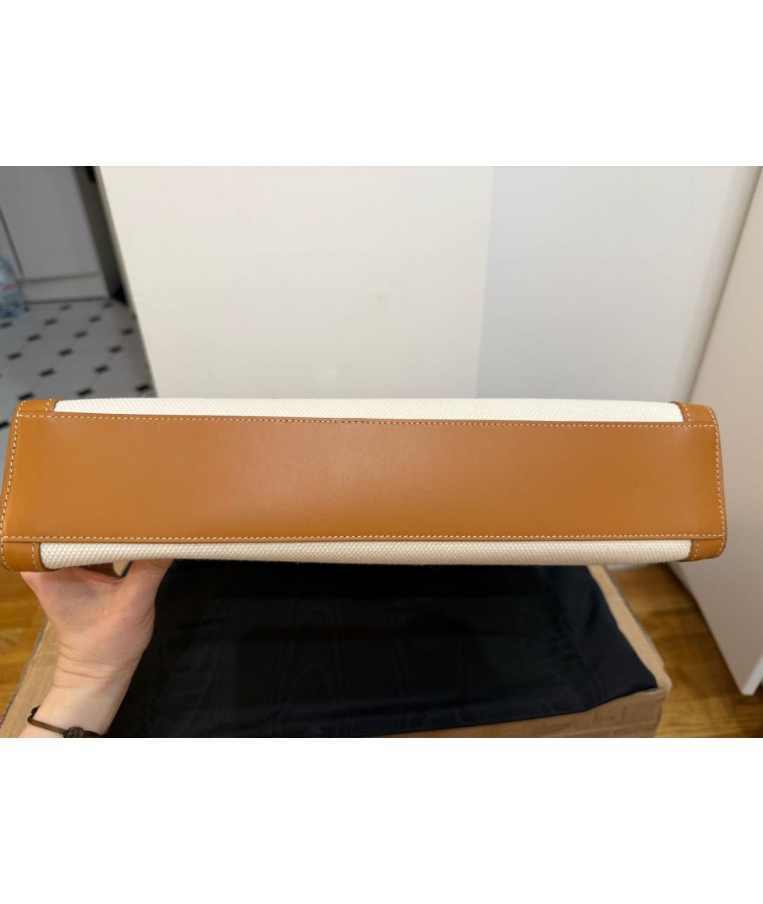 CELINE Бежевая кожаная сумка с короткими ручками, фото 4