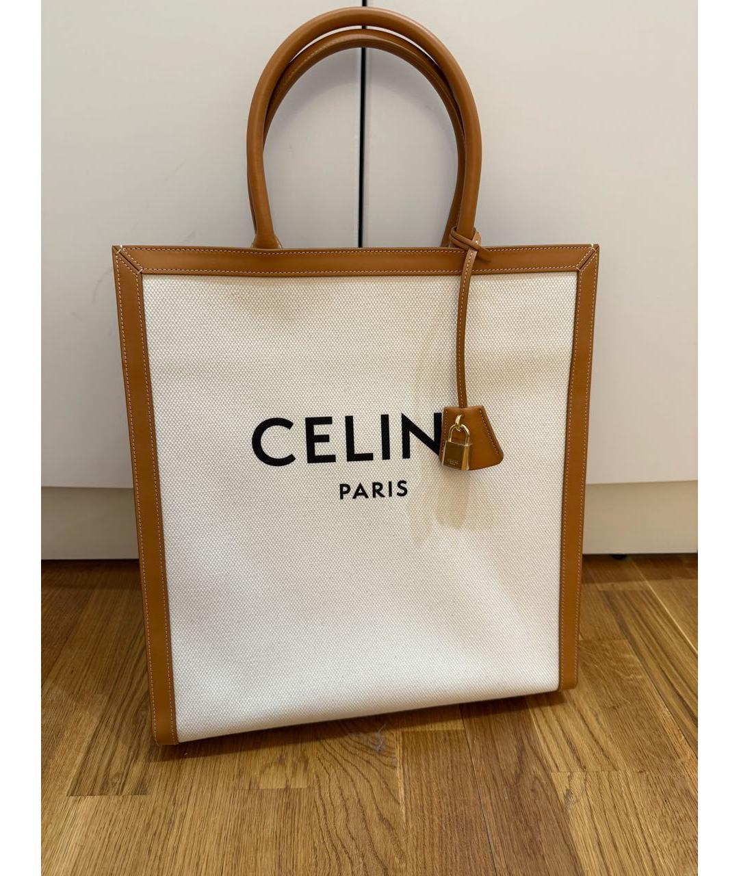 CELINE Бежевая кожаная сумка с короткими ручками, фото 8