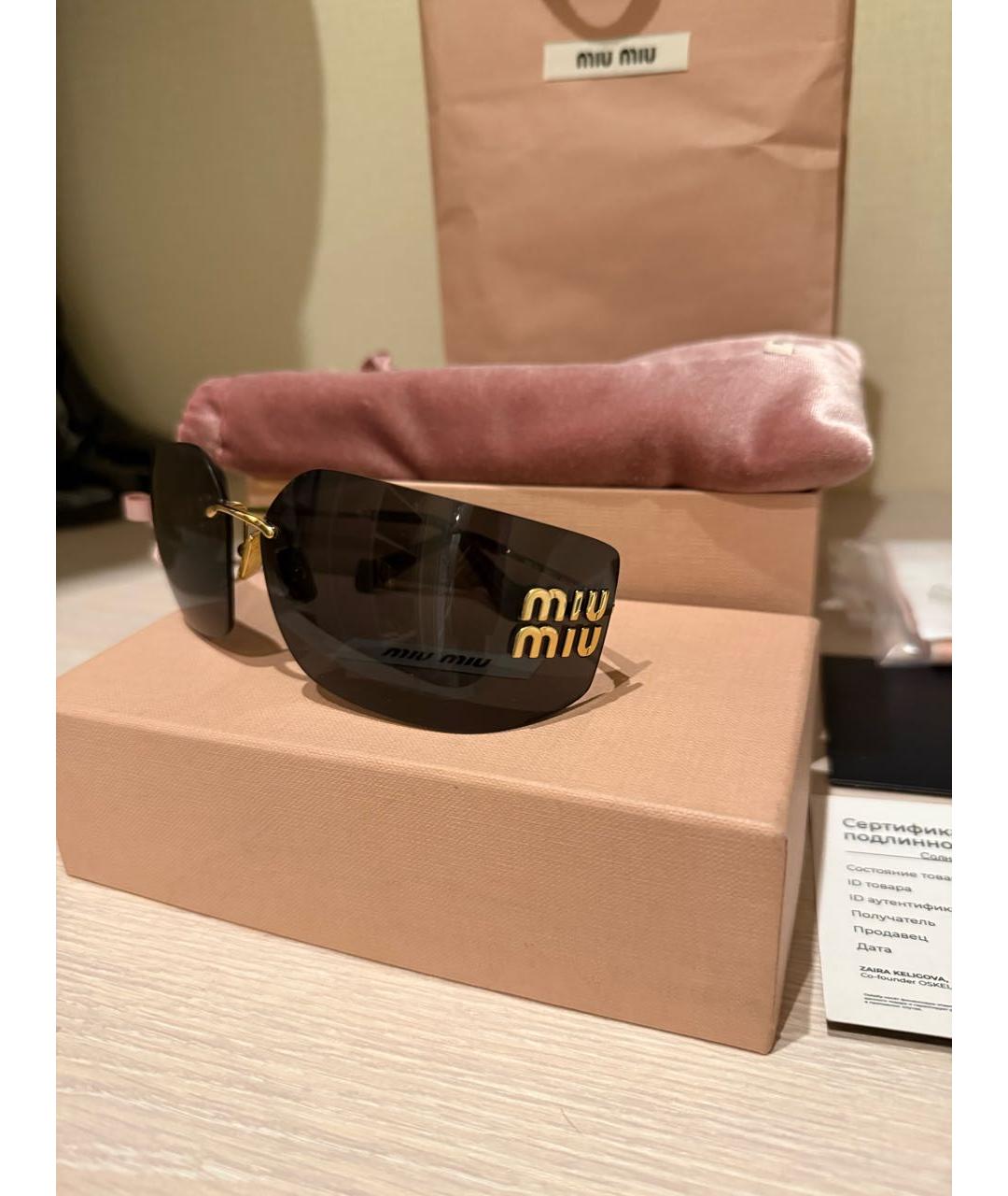 MIU MIU Коричневые пластиковые солнцезащитные очки, фото 3