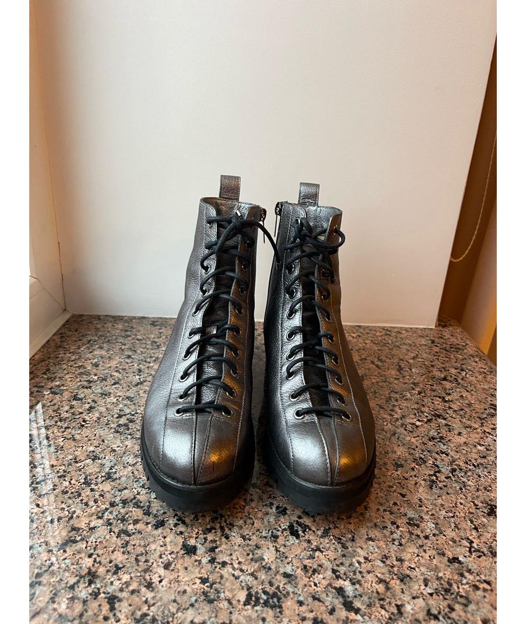 JIMMY CHOO Серебряные кожаные ботинки, фото 3