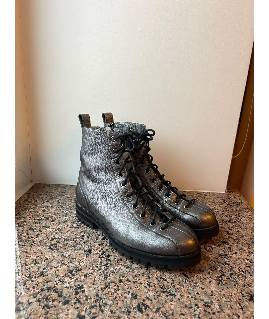 JIMMY CHOO Серебряные кожаные ботинки, фото 2