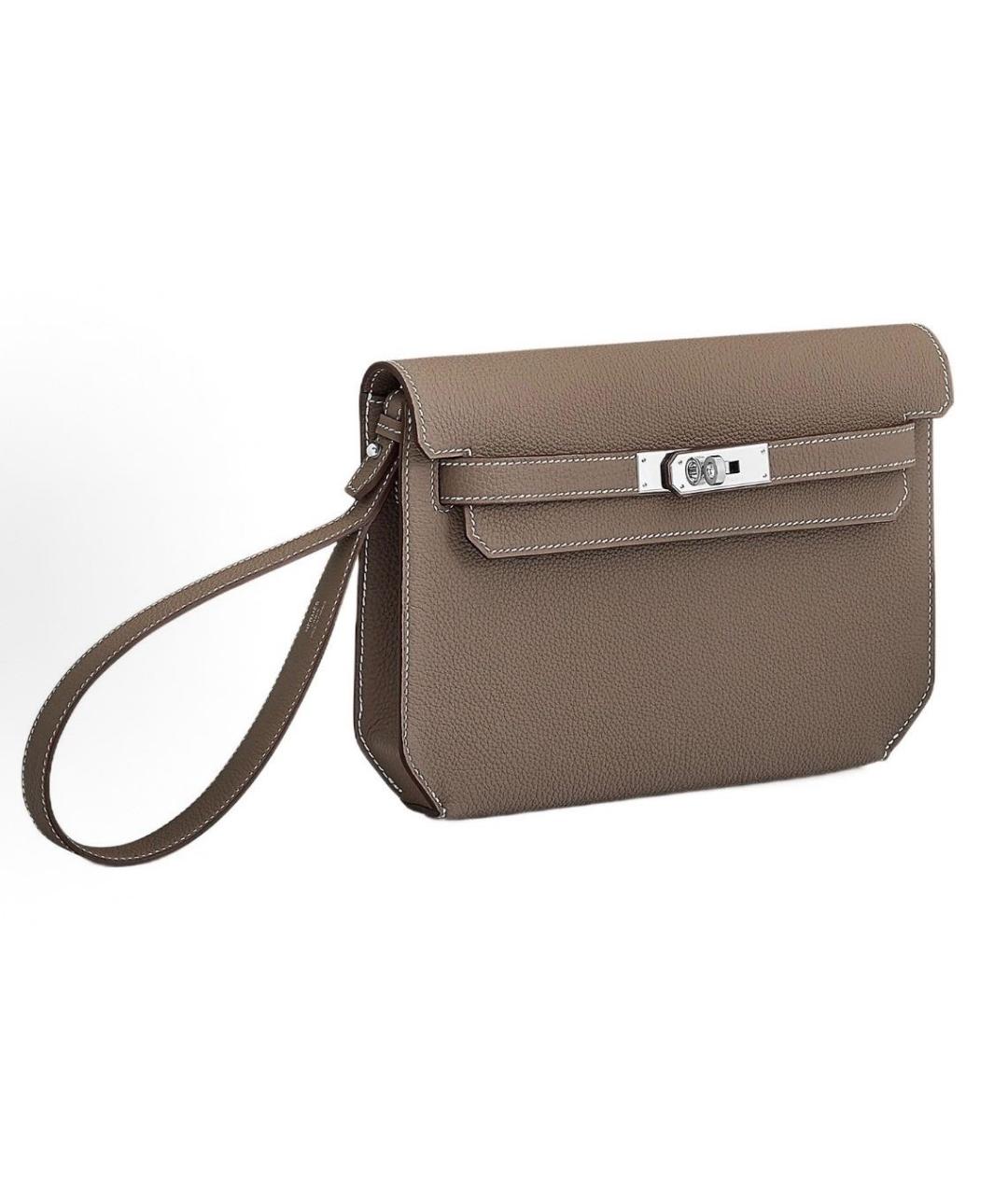 HERMES Бежевая кожаная барсетка, фото 2