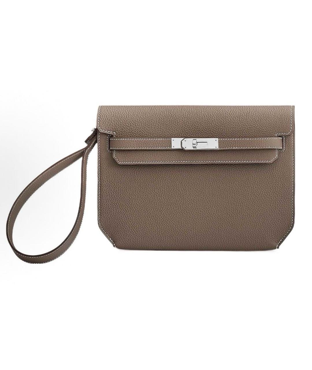 HERMES Бежевая кожаная барсетка, фото 5