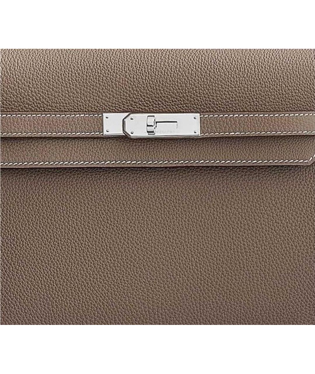 HERMES Бежевая кожаная барсетка, фото 4