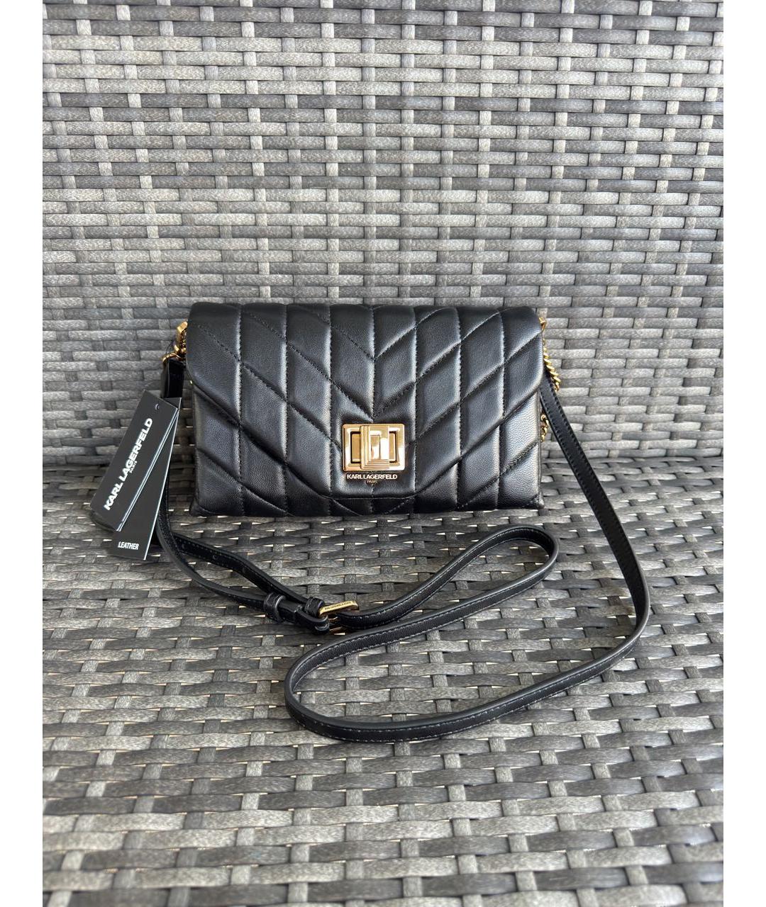 KARL LAGERFELD Черная кожаная сумка через плечо, фото 9