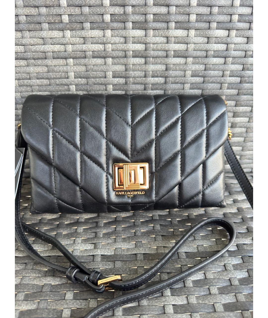 KARL LAGERFELD Черная кожаная сумка через плечо, фото 2