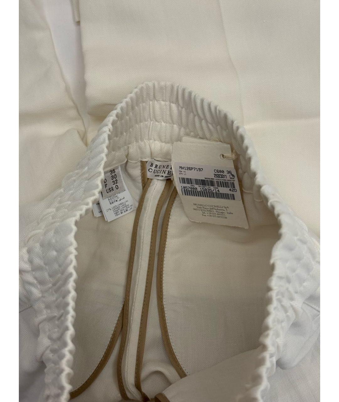 BRUNELLO CUCINELLI Белые льняные прямые брюки, фото 7