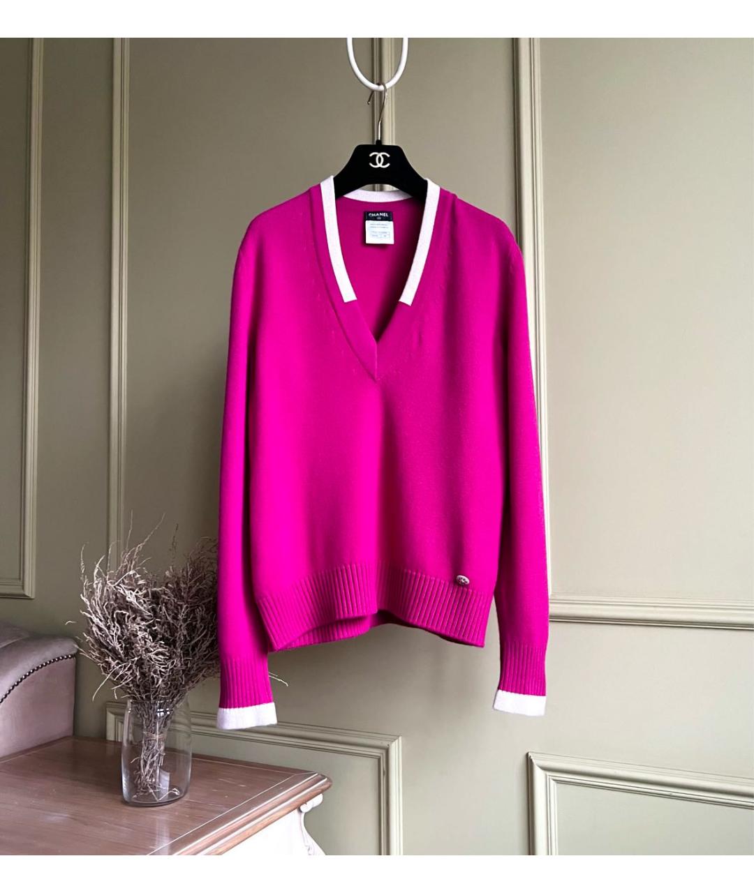 CHANEL Фуксия кашемировый джемпер / свитер, фото 9
