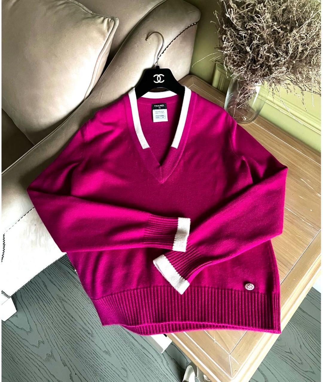 CHANEL Фуксия кашемировый джемпер / свитер, фото 4