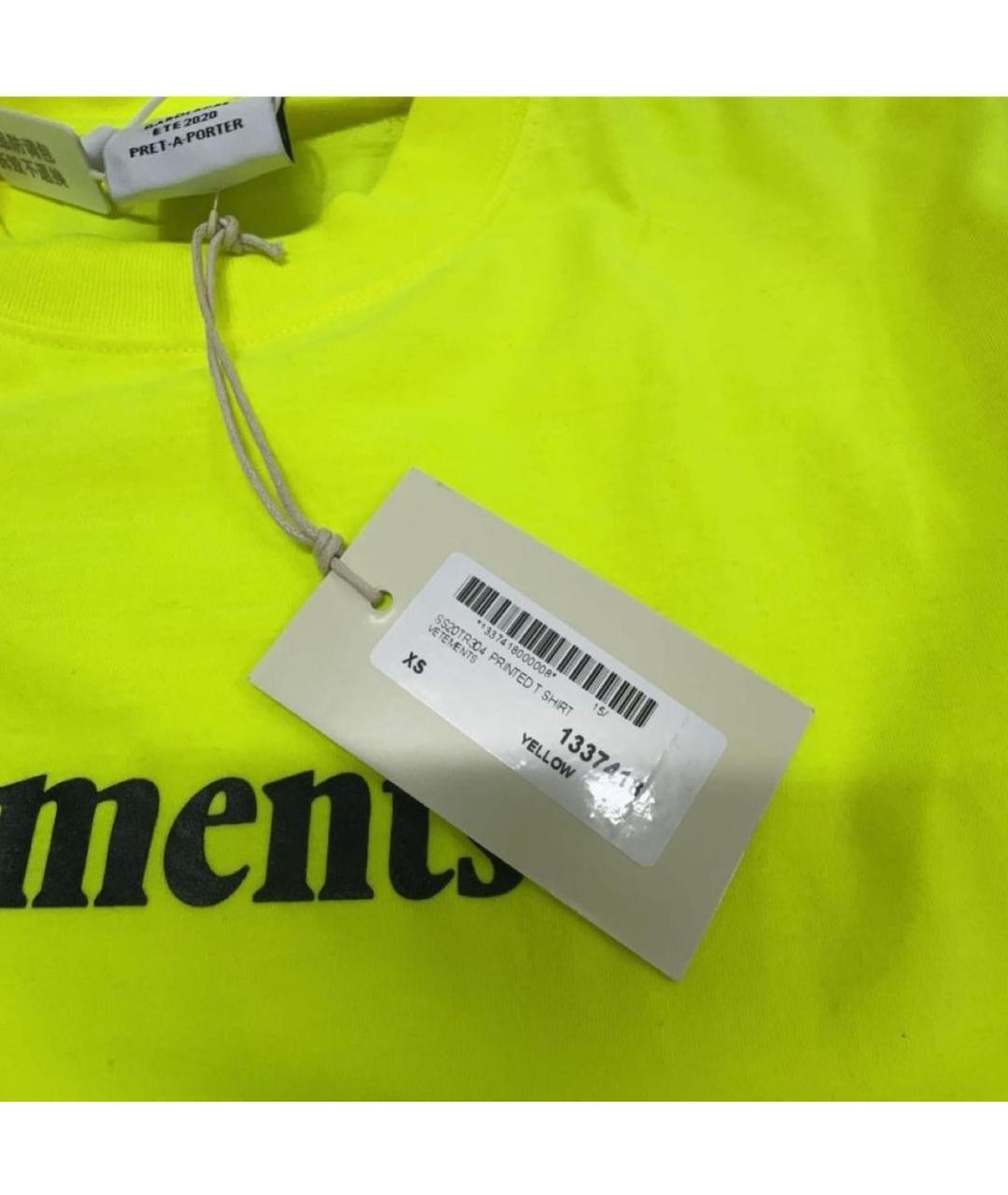 VETEMENTS Желтая хлопковая футболка, фото 2