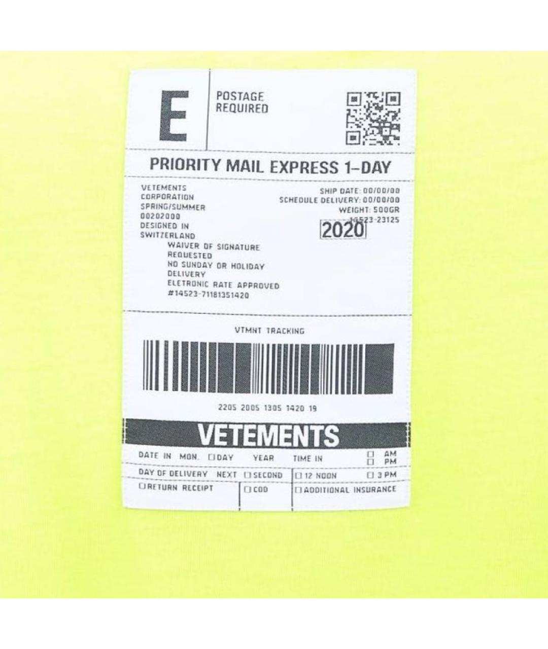 VETEMENTS Желтая хлопковая футболка, фото 4