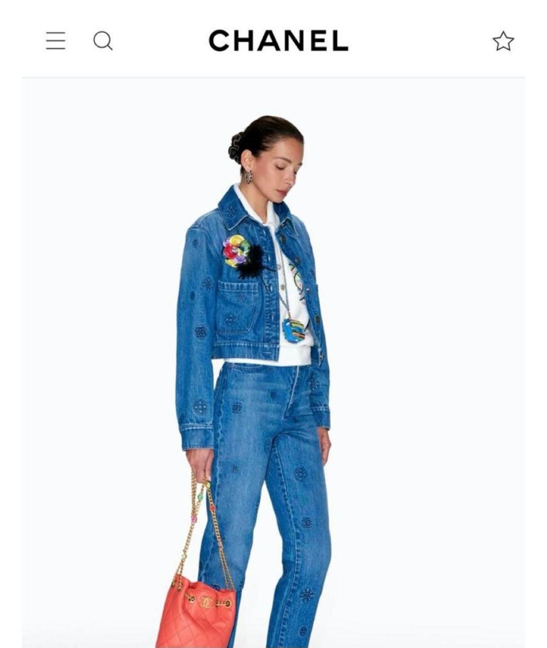 CHANEL Хлопко-эластановые прямые джинсы, фото 3