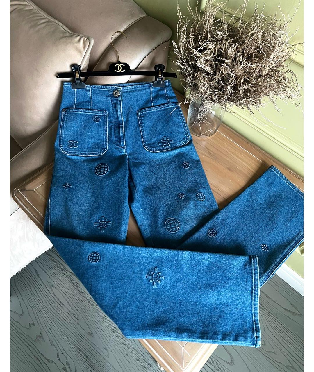 CHANEL Хлопко-эластановые прямые джинсы, фото 7