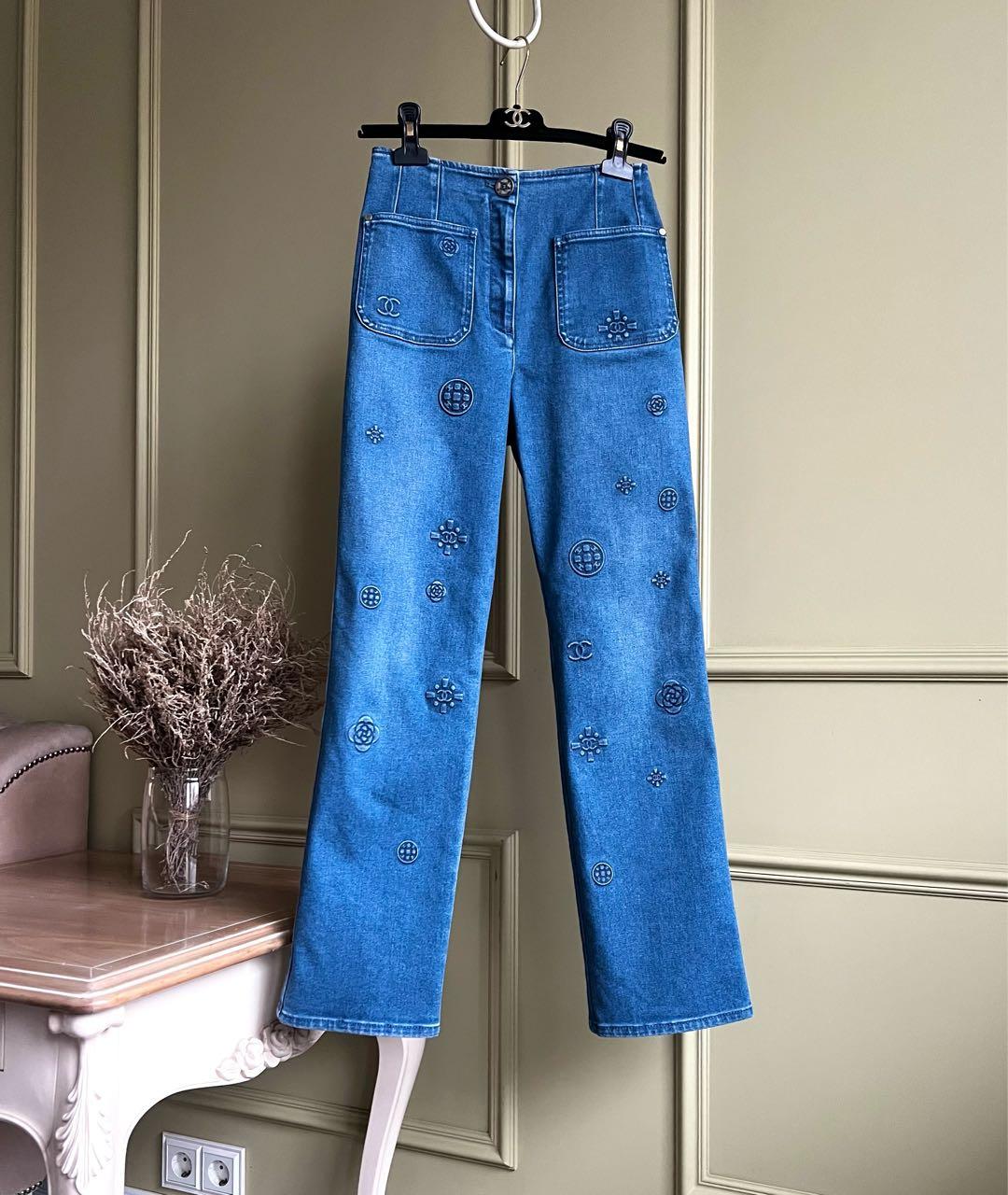 CHANEL Хлопко-эластановые прямые джинсы, фото 9