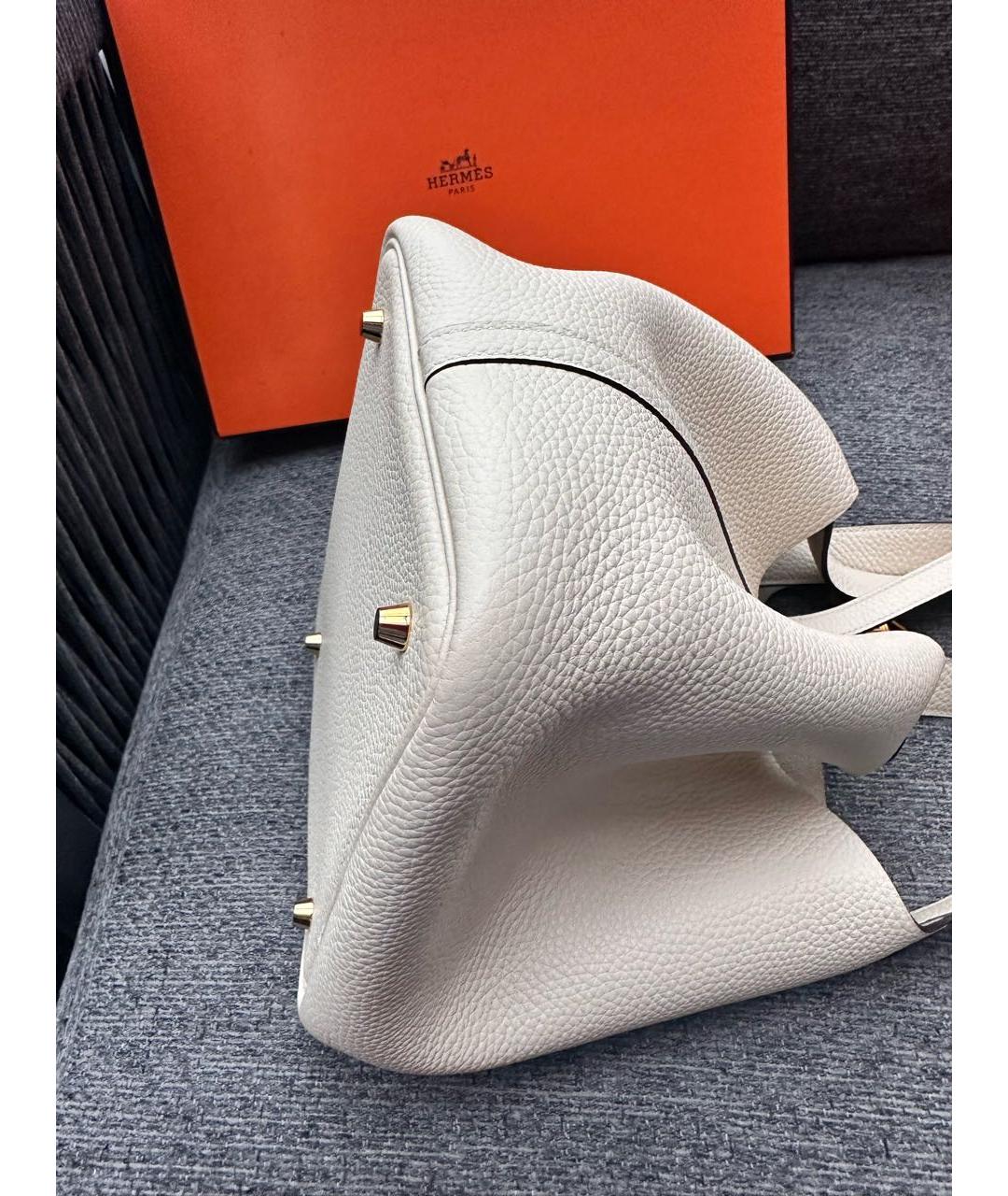 HERMES Бежевая кожаная сумка с короткими ручками, фото 8